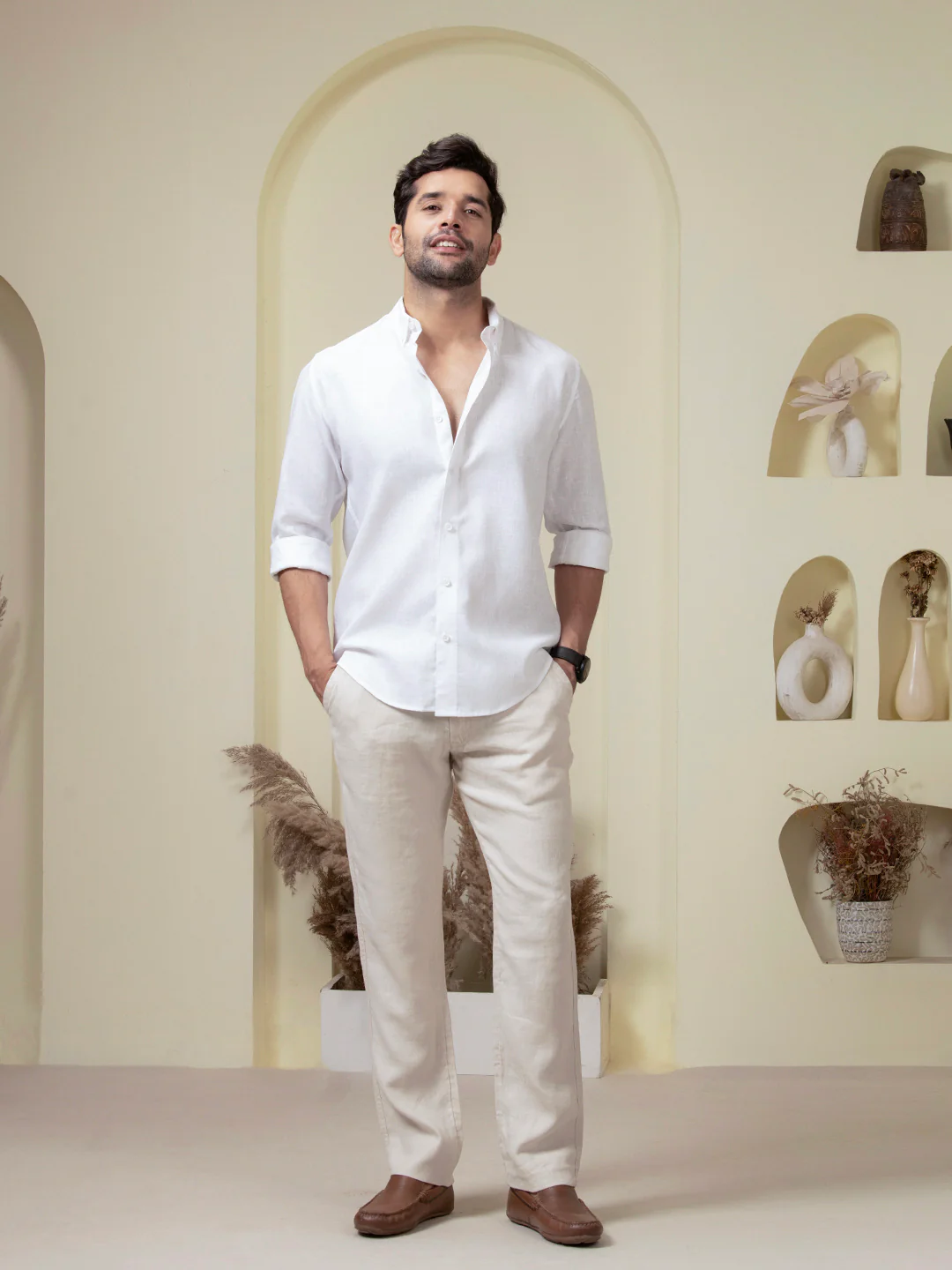 Crystal White Pre-Washed Linen Blend Button Down Shirt - Image 5