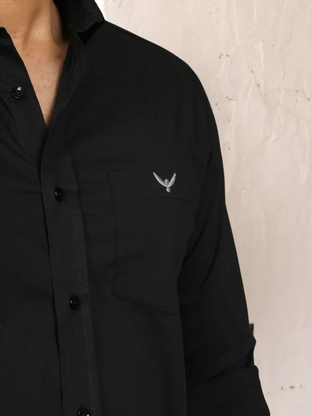 Dark Black Cotton Solid Shirt - Image 3