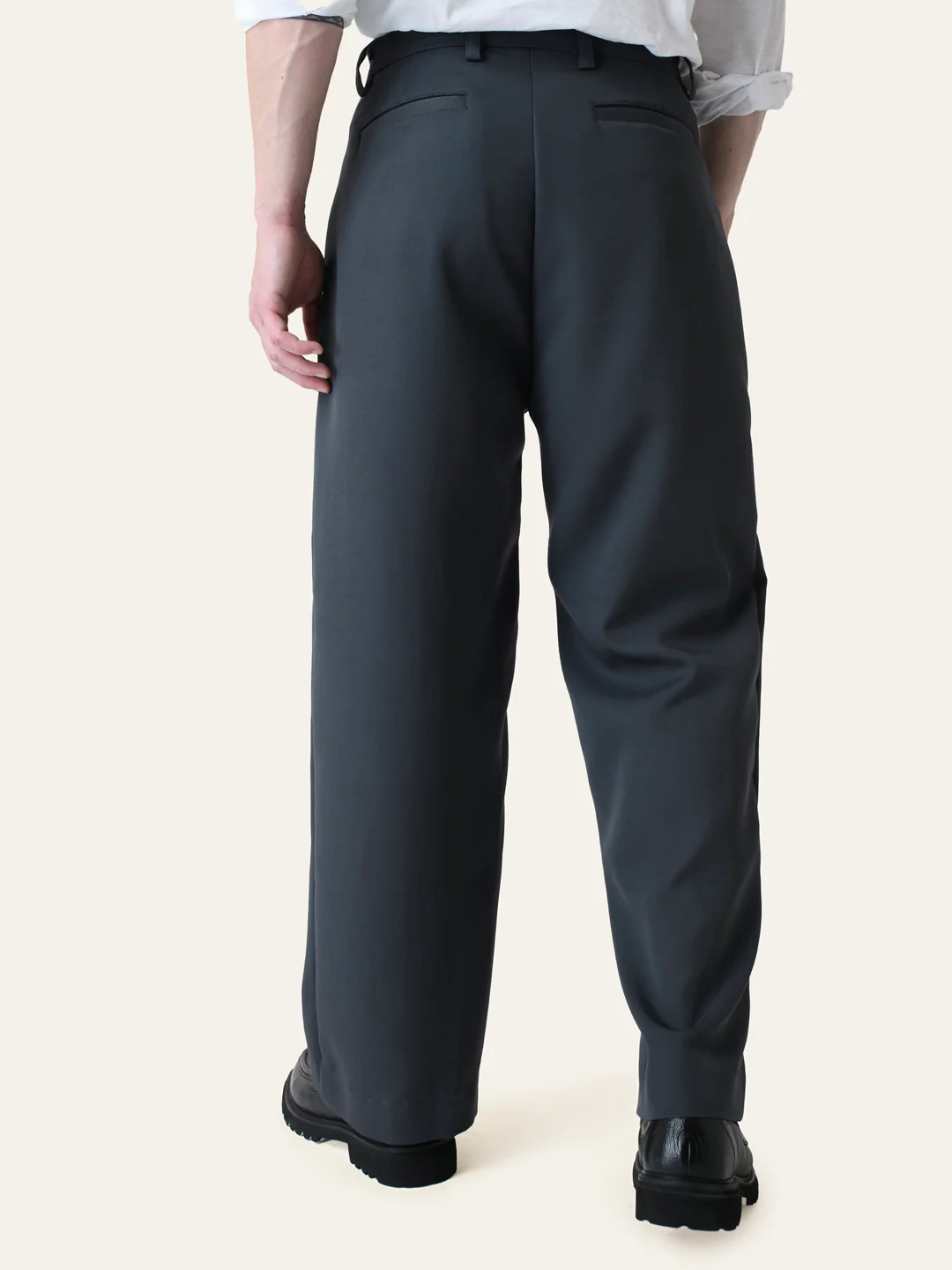Dark Grey Solid Pleated Korean Pants - Image 3