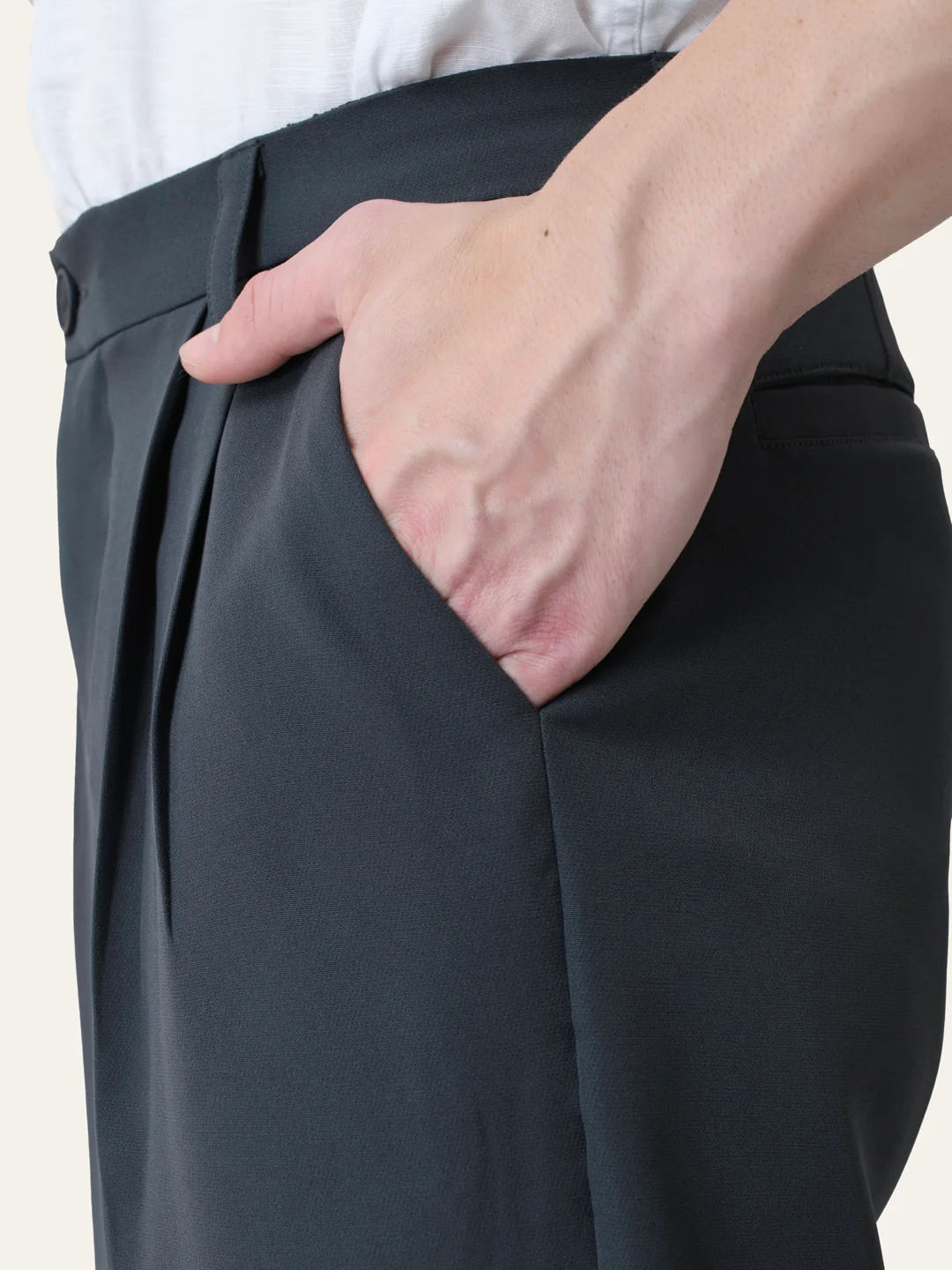 Dark Grey Solid Pleated Korean Pants - Image 8