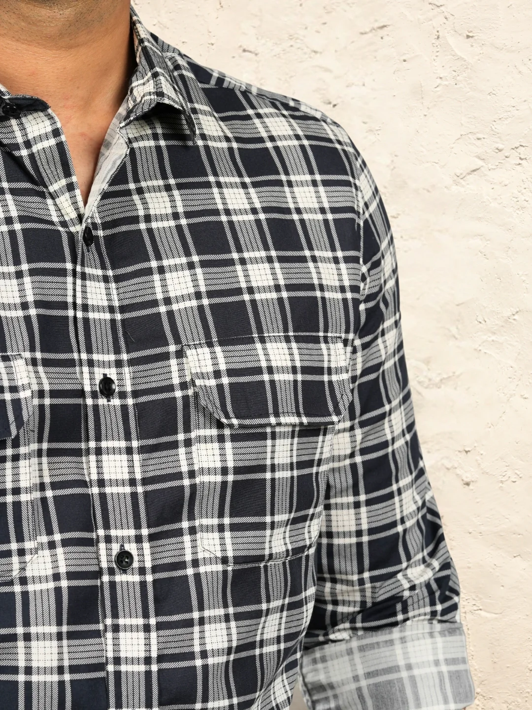 Dark navy blue checks shirt - Image 3
