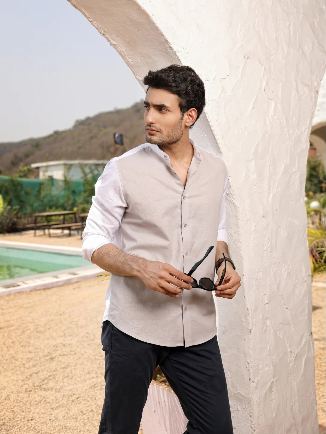 Gray & White Linen Cotton Shirt - Image 3