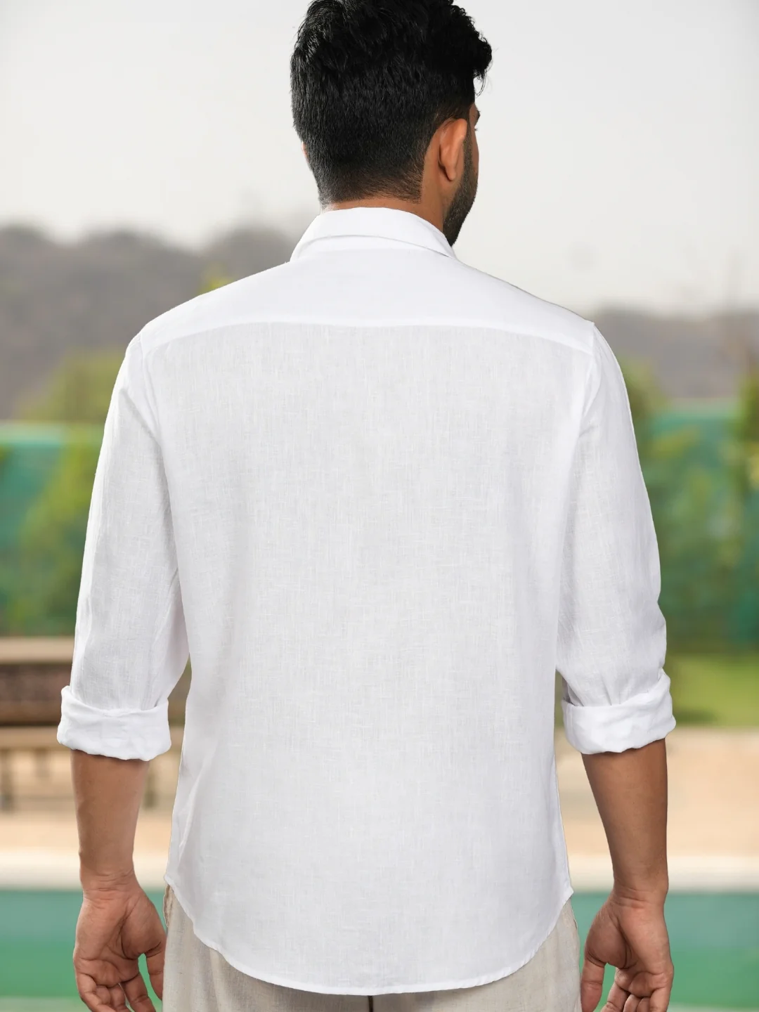 Gray & White Linen Cotton Shirt - Image 4