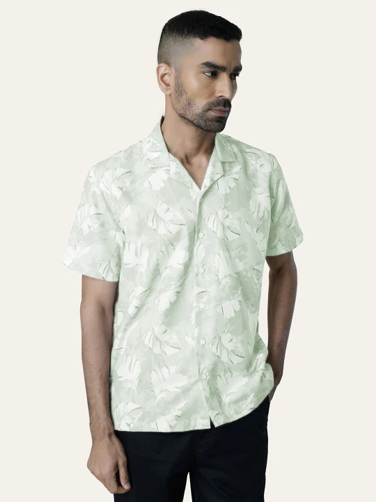 Light Green Printed Rayon Shirt - Image 3