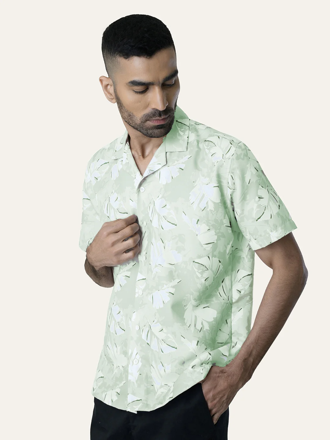 Light Green Printed Rayon Shirt - Image 4