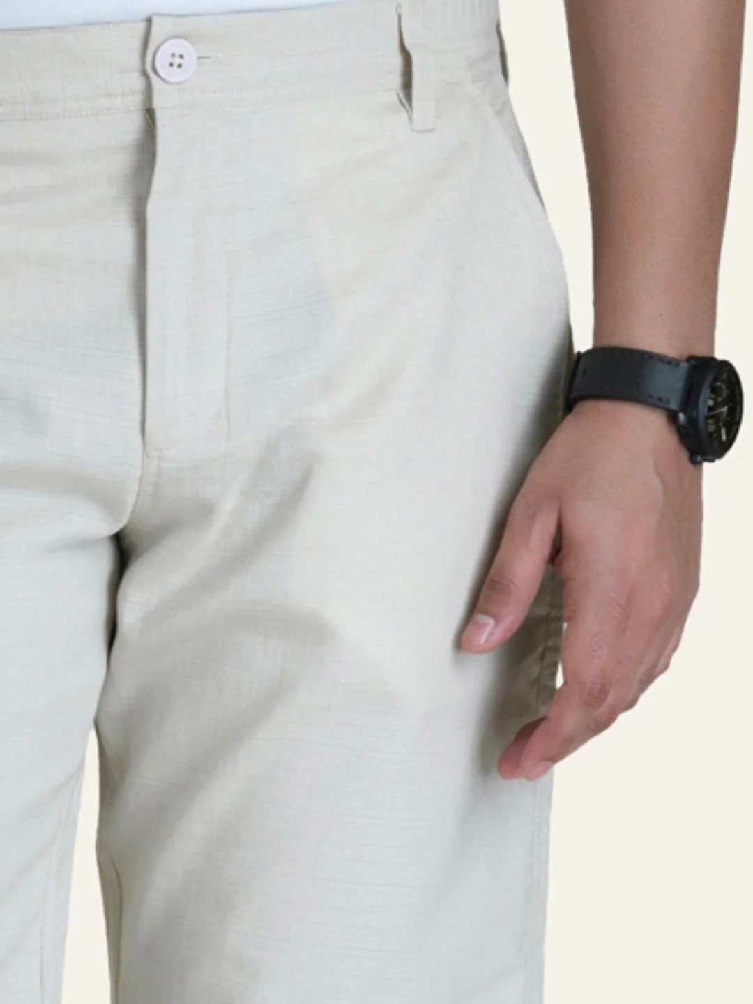 Linen Beige Solid Shorts - Image 3