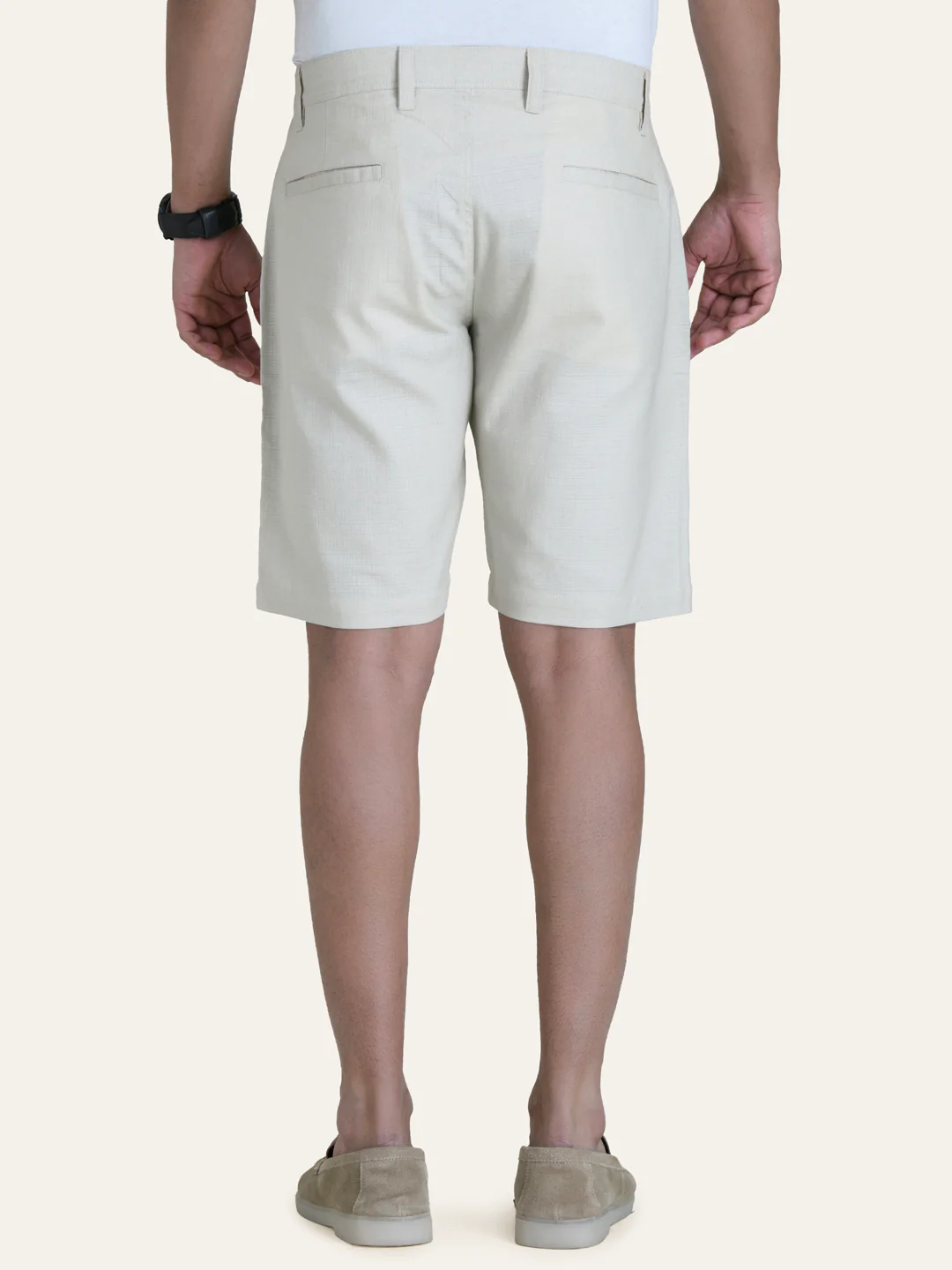 Linen Beige Solid Shorts - Image 4