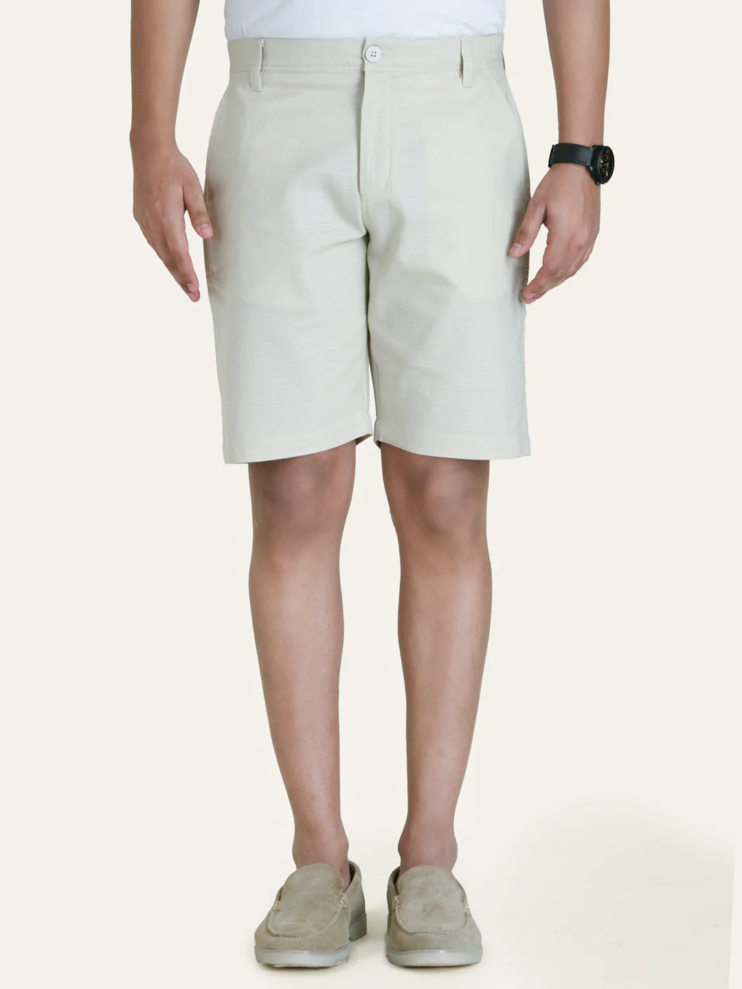 Linen Beige Solid Shorts - Image 5