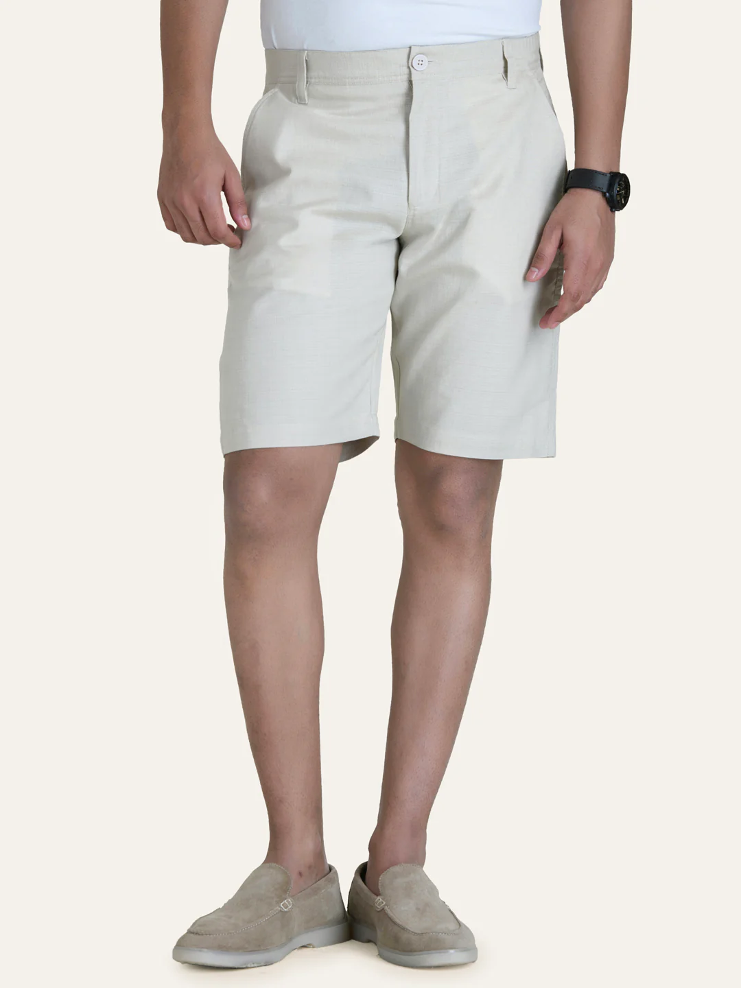 Linen Beige Solid Shorts - Image 6