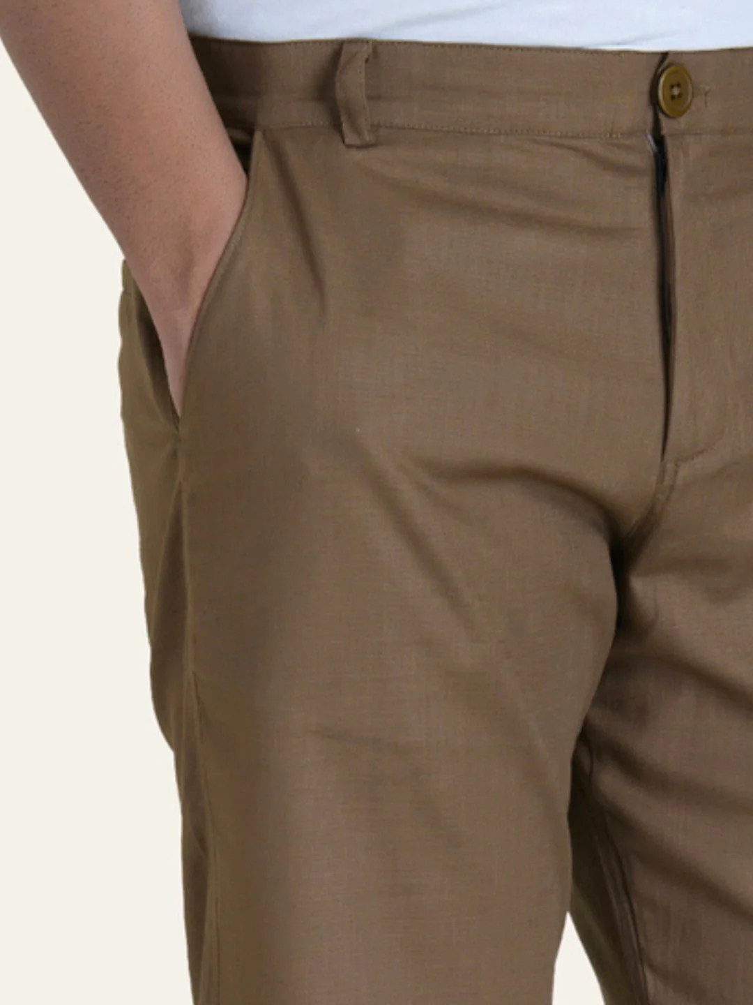 Linen Brown Solid Shorts - Image 3