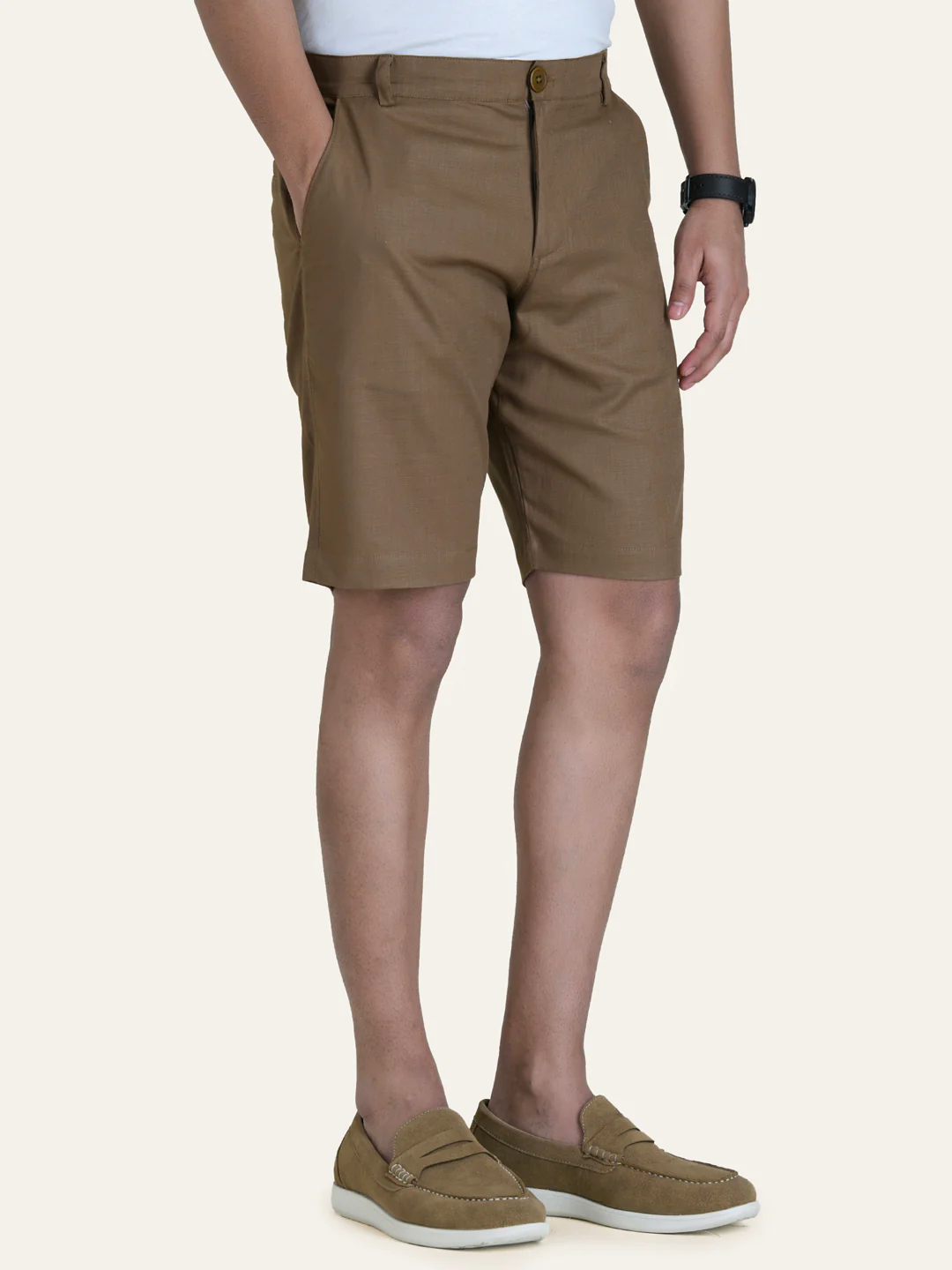 Linen Brown Solid Shorts - Image 4