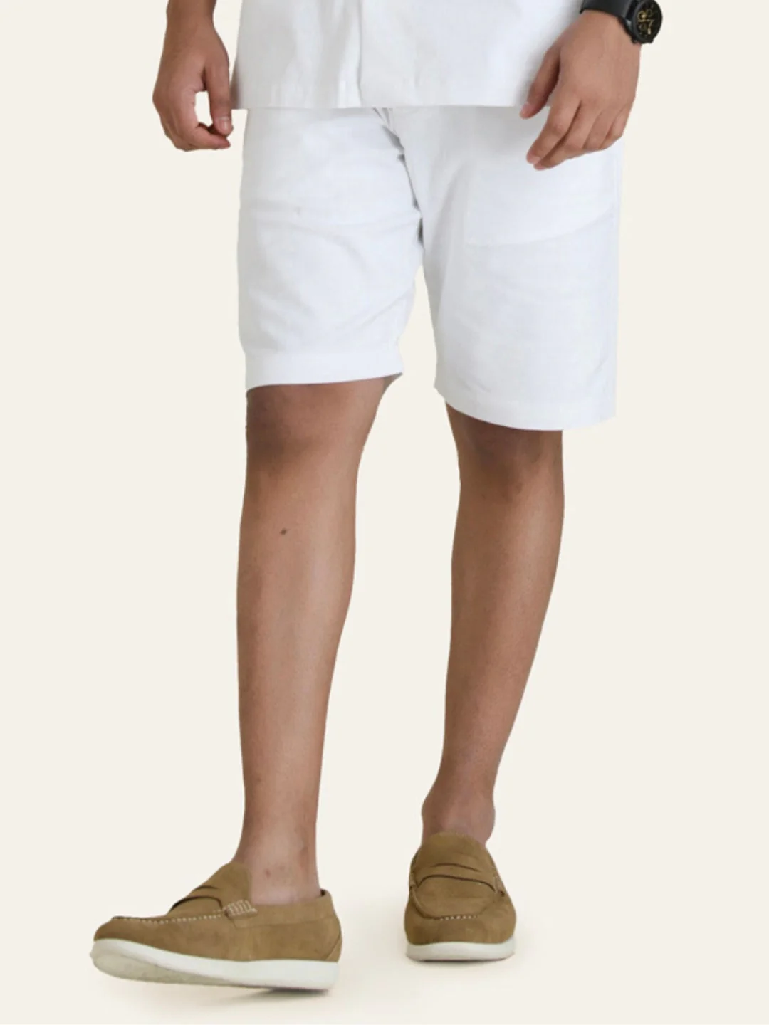 Linen White Solid Shorts - Image 5