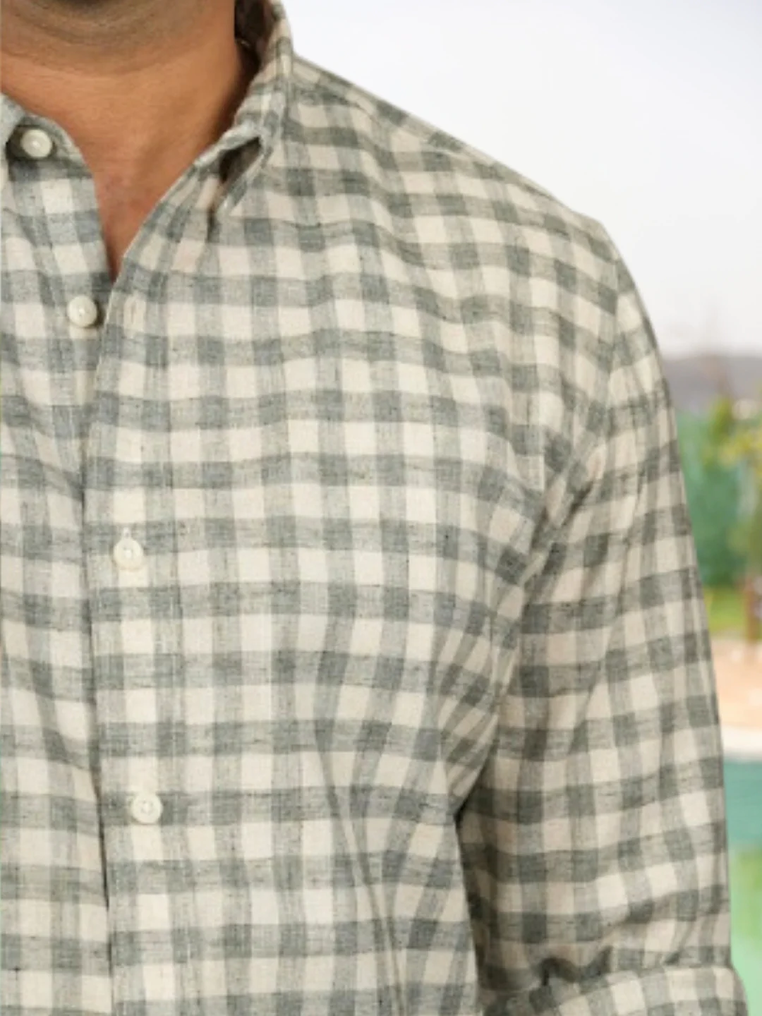 Meadow Green Checks Pre-Washed Linen Cotton Shirt - Image 3