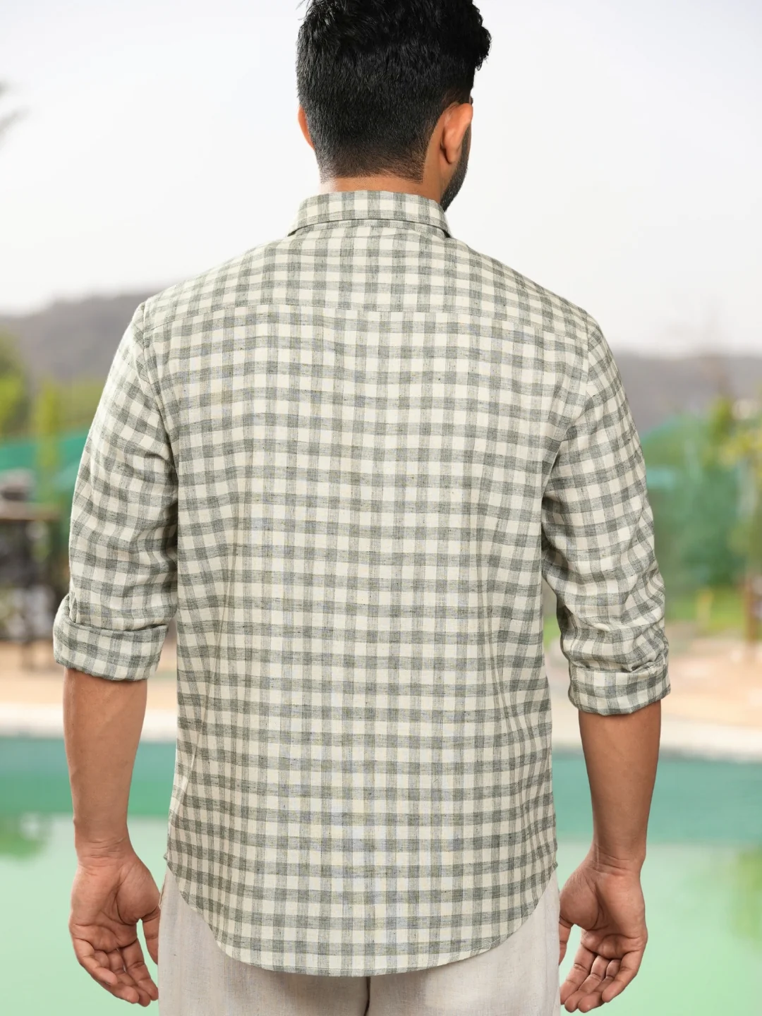 Meadow Green Checks Pre-Washed Linen Cotton Shirt - Image 5