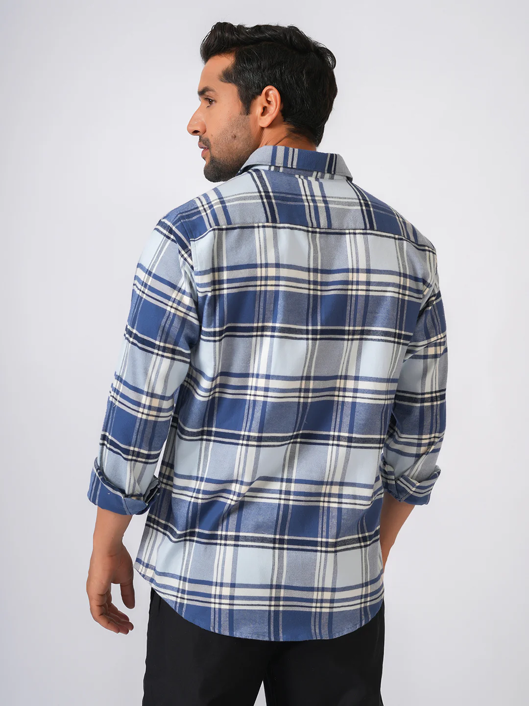 Blue Flannel Checked Slim Fit Shirt - Image 6