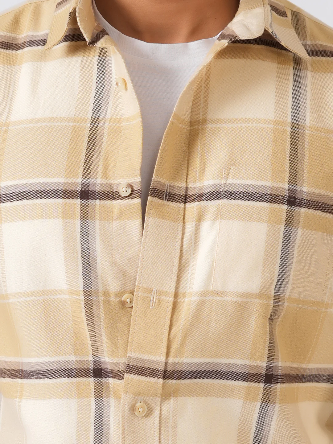 Cream Checked Slim Fit Flannel Cotton Shirt - Image 6