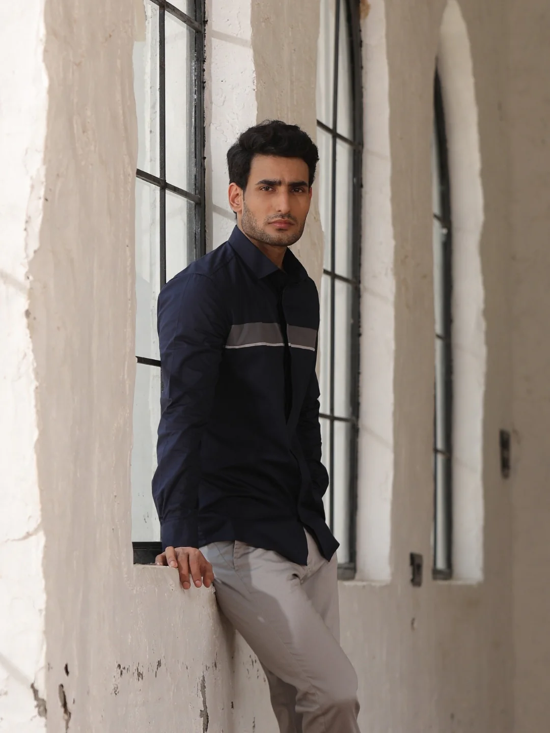 Midnight Blue Cut & Sew Cotton Shirt - Image 4