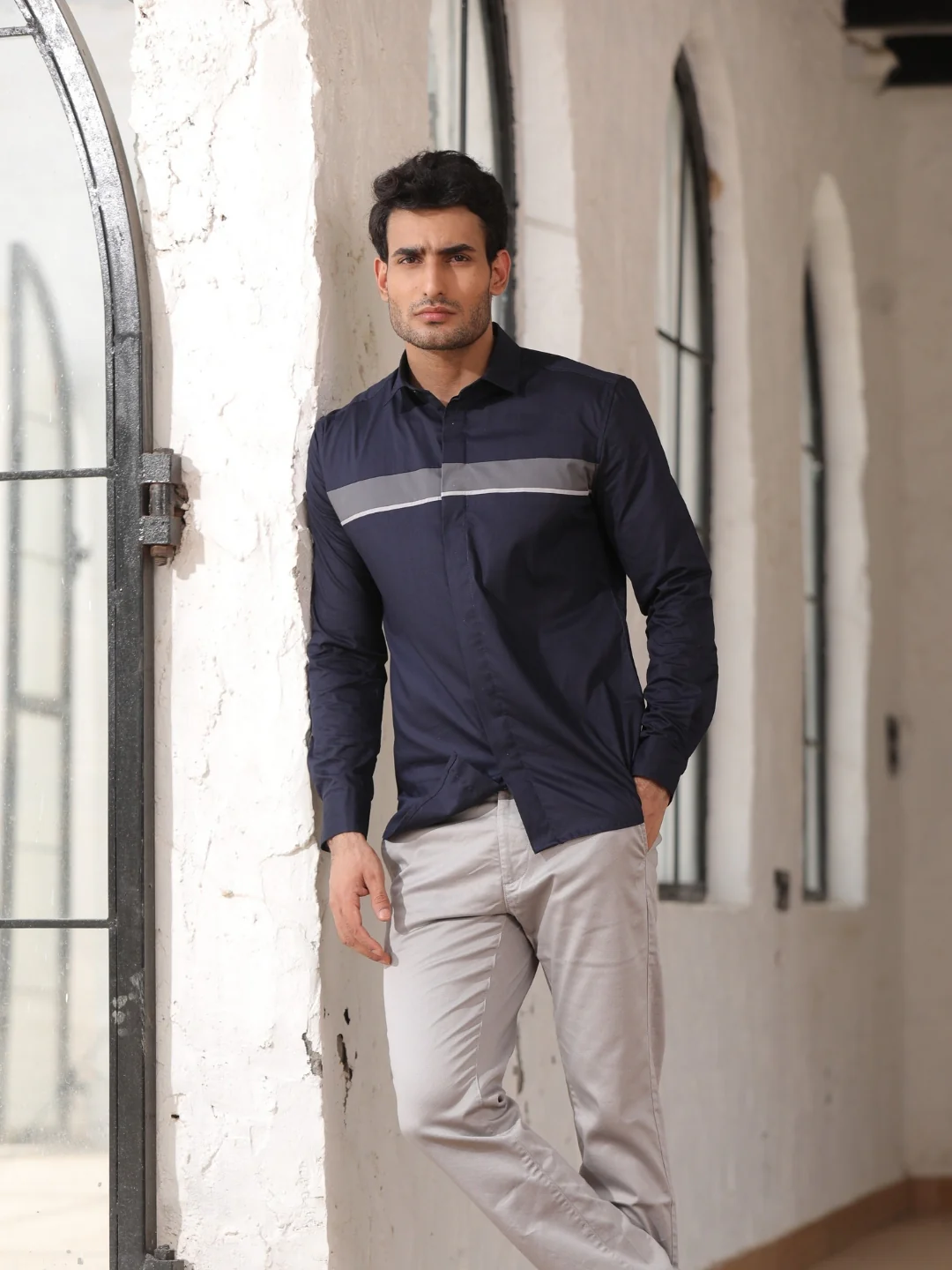 Midnight Blue Cut & Sew Cotton Shirt - Image 5