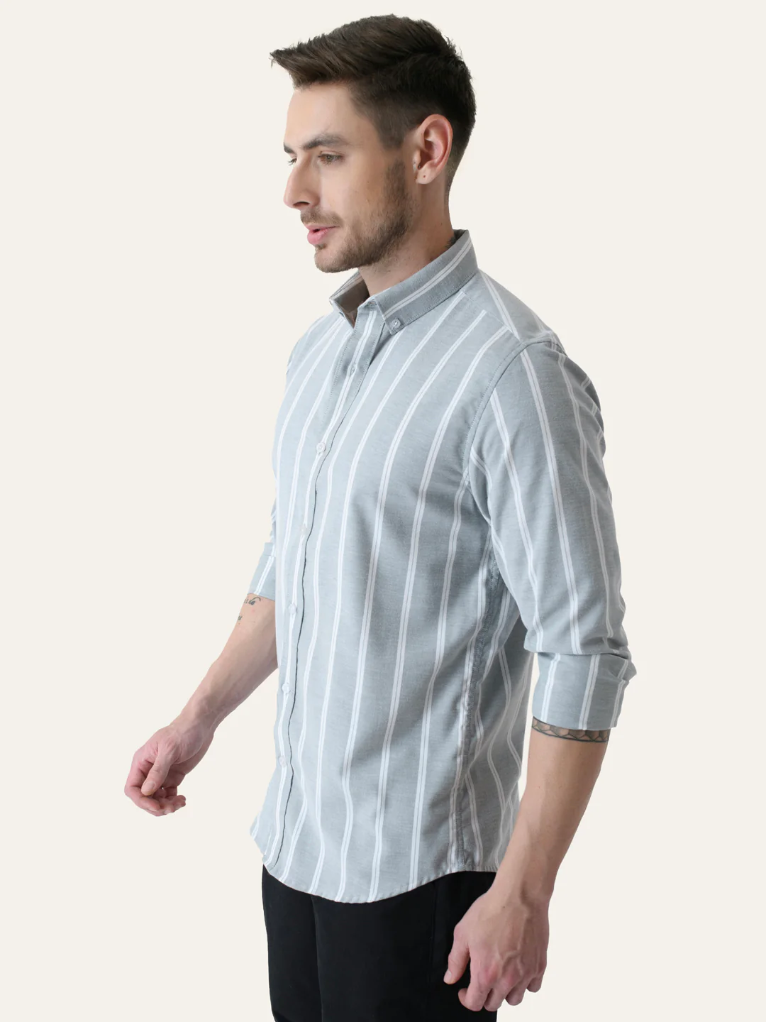 Mint Green Cotton Stripes Shirt - Image 3