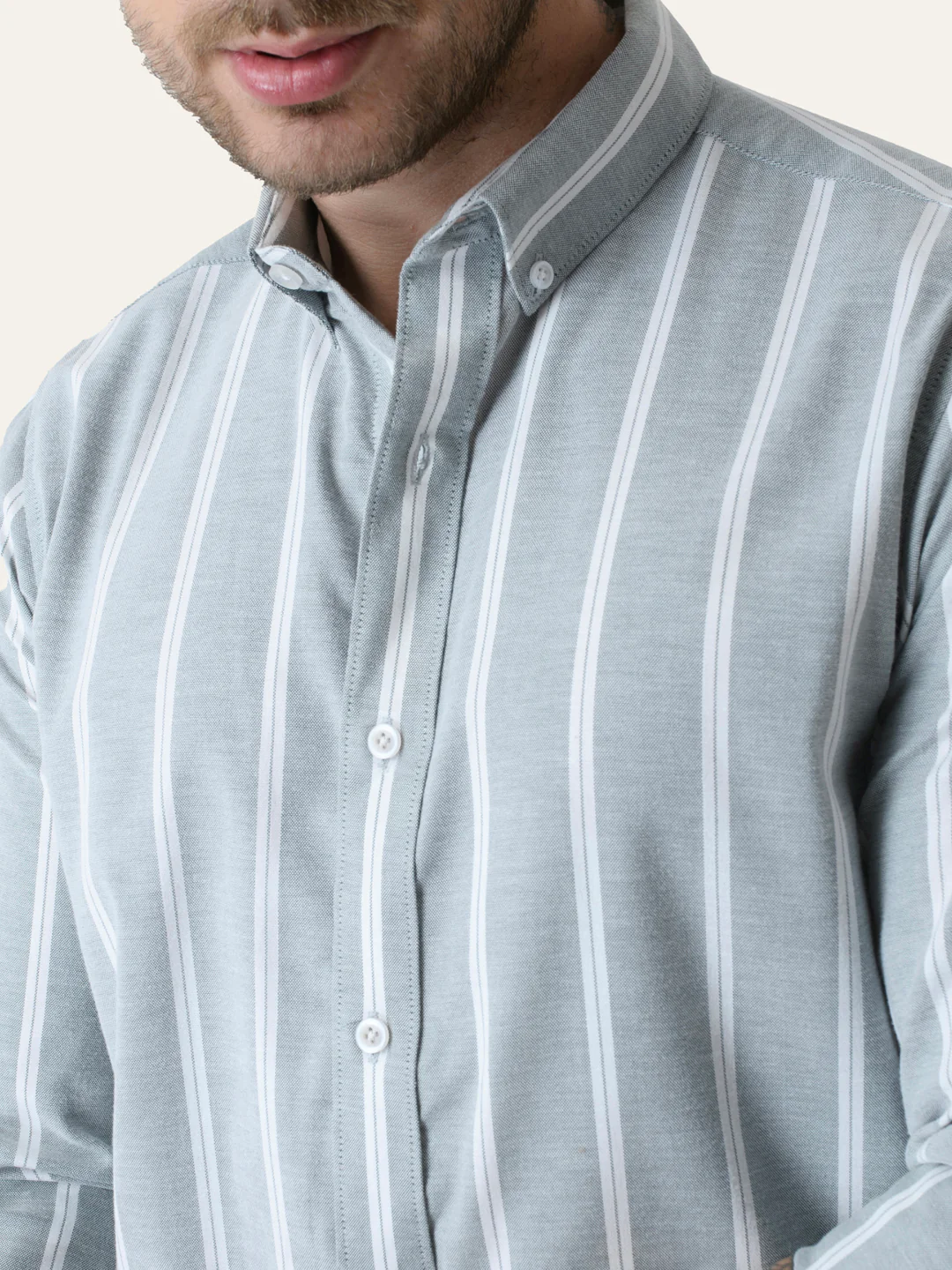 Mint Green Cotton Stripes Shirt - Image 5
