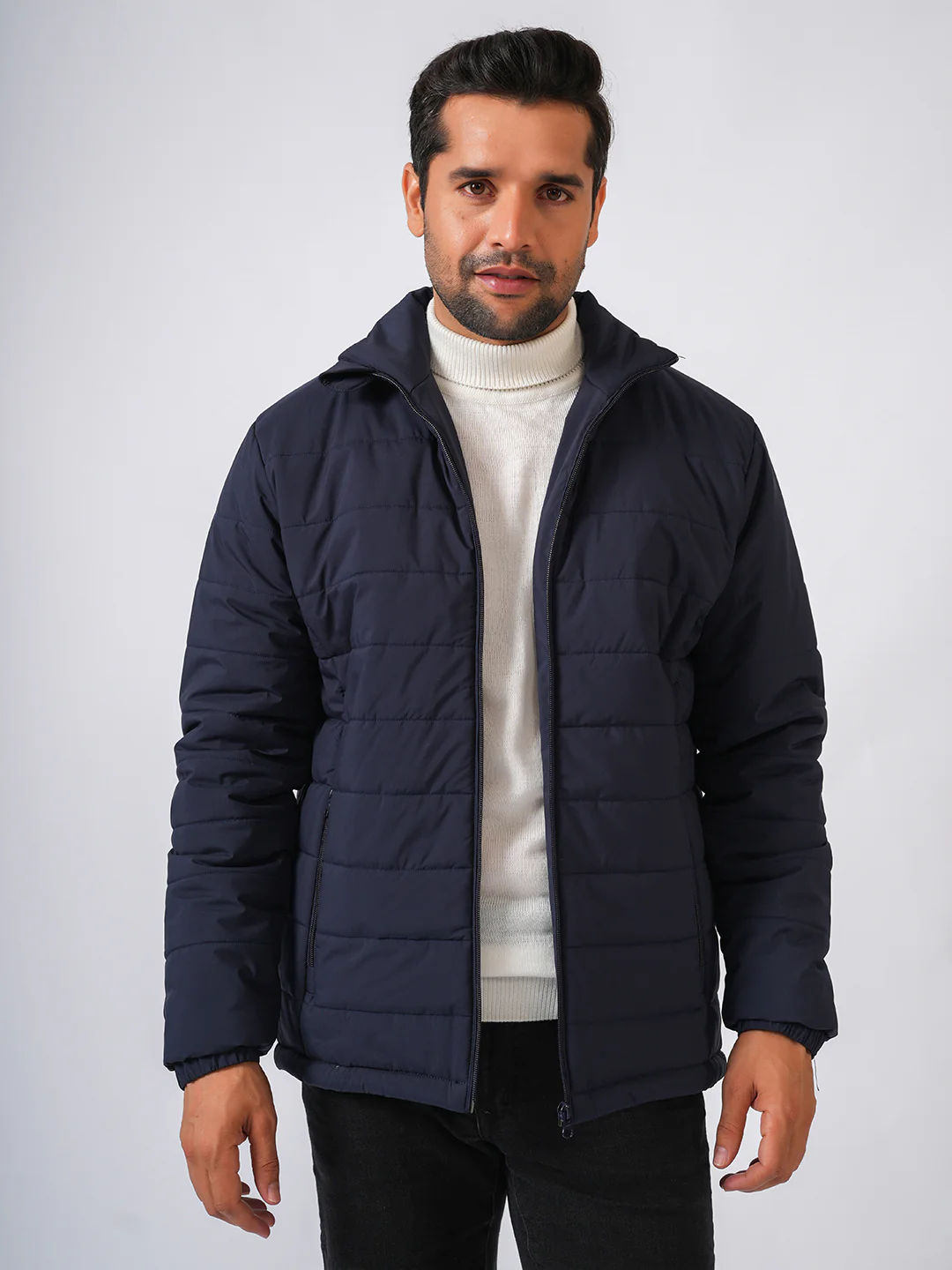 Navy Blue Solid Lightweight Puffer Jacket - Image 6