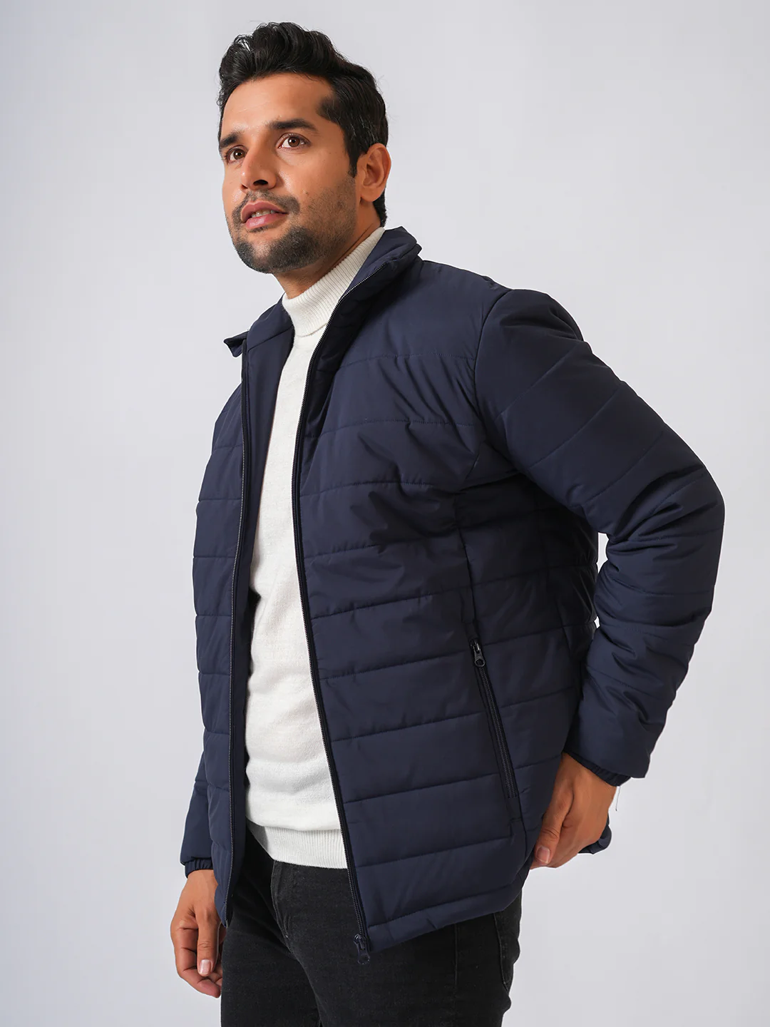 Navy Blue Solid Lightweight Puffer Jacket - Image 7