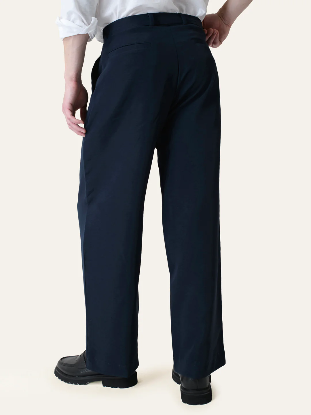 Navy Blue Solid Pleated Korean Pants - Image 3