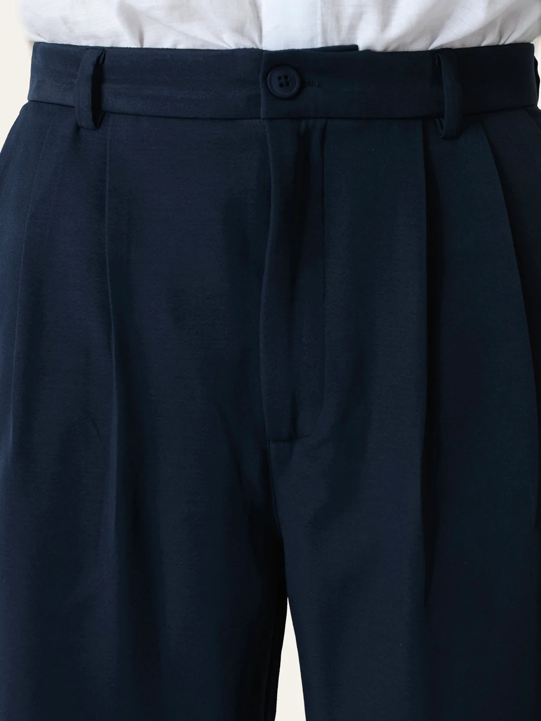 Navy Blue Solid Pleated Korean Pants - Image 5