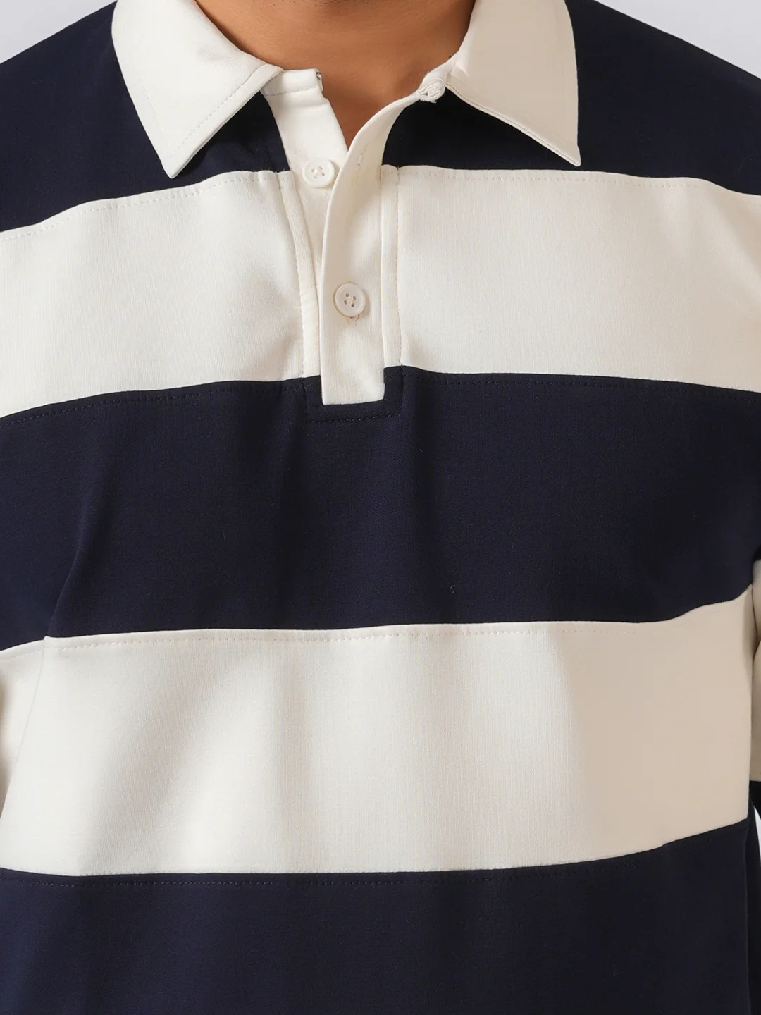 Navy Blue Striped Polo Collar Tshirt - Image 6