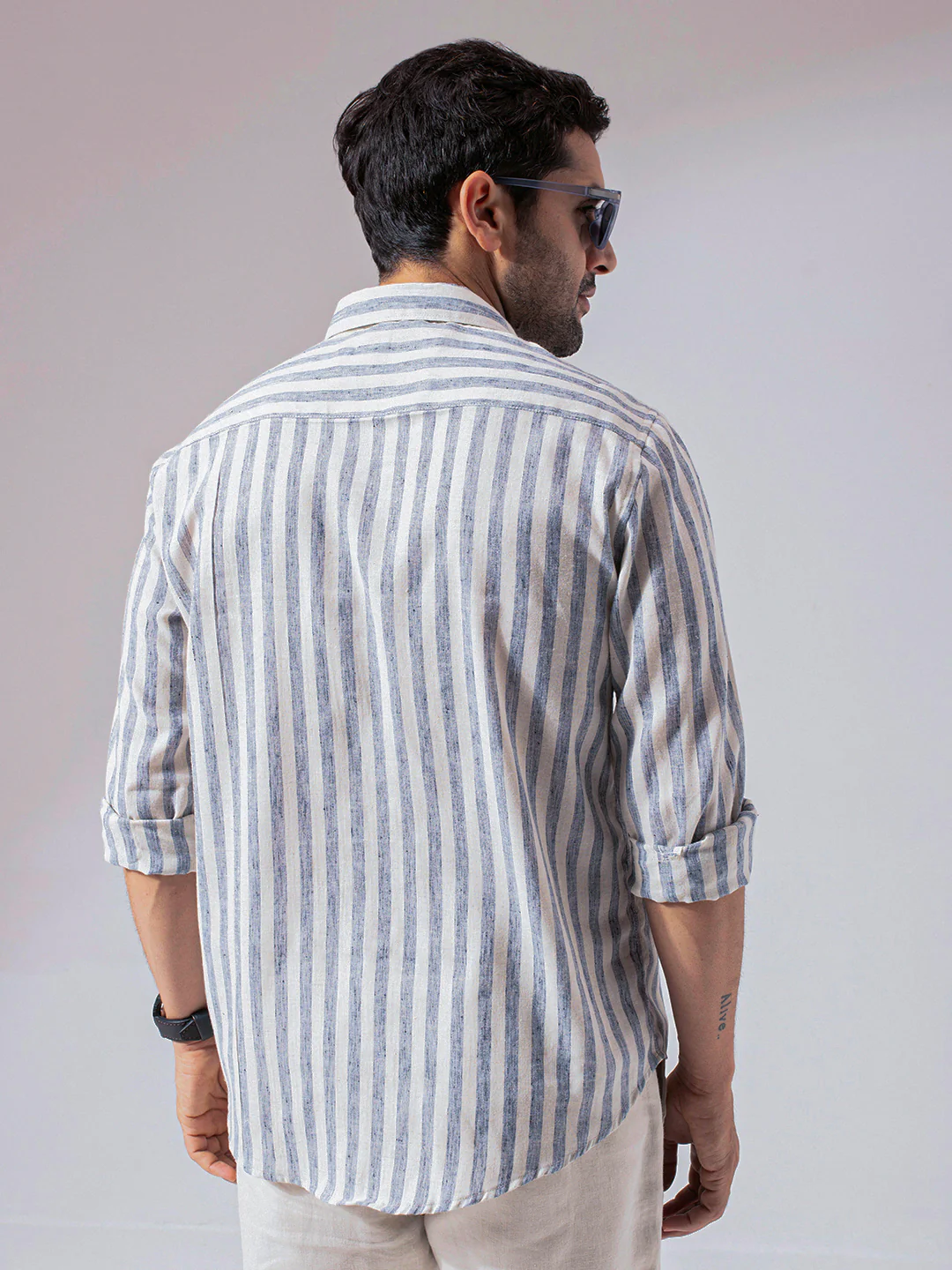 Ocean Blue Stripes Linen Cotton Shirt - Image 3