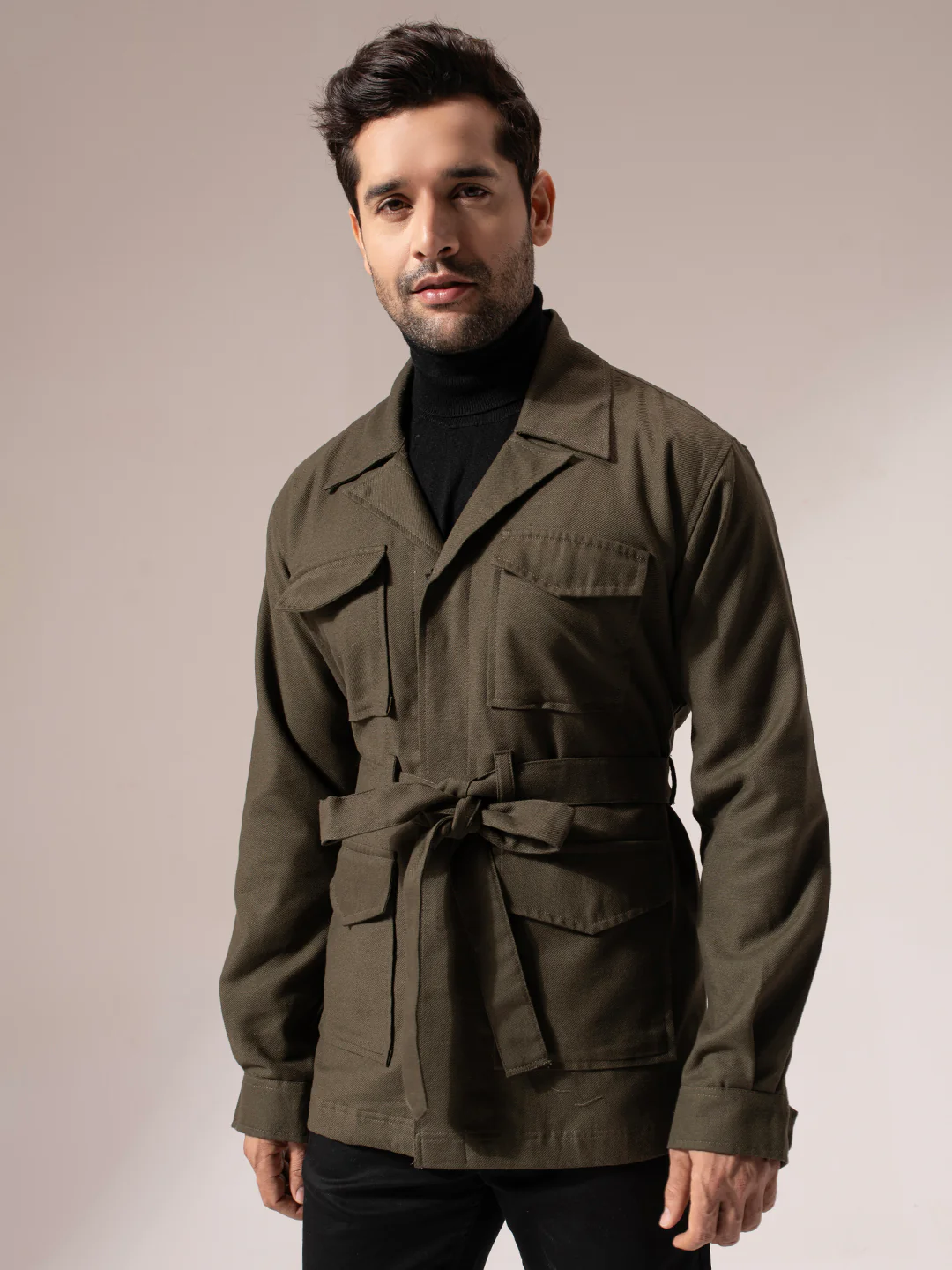 Olive Green Long Belted Jacket - Image 6