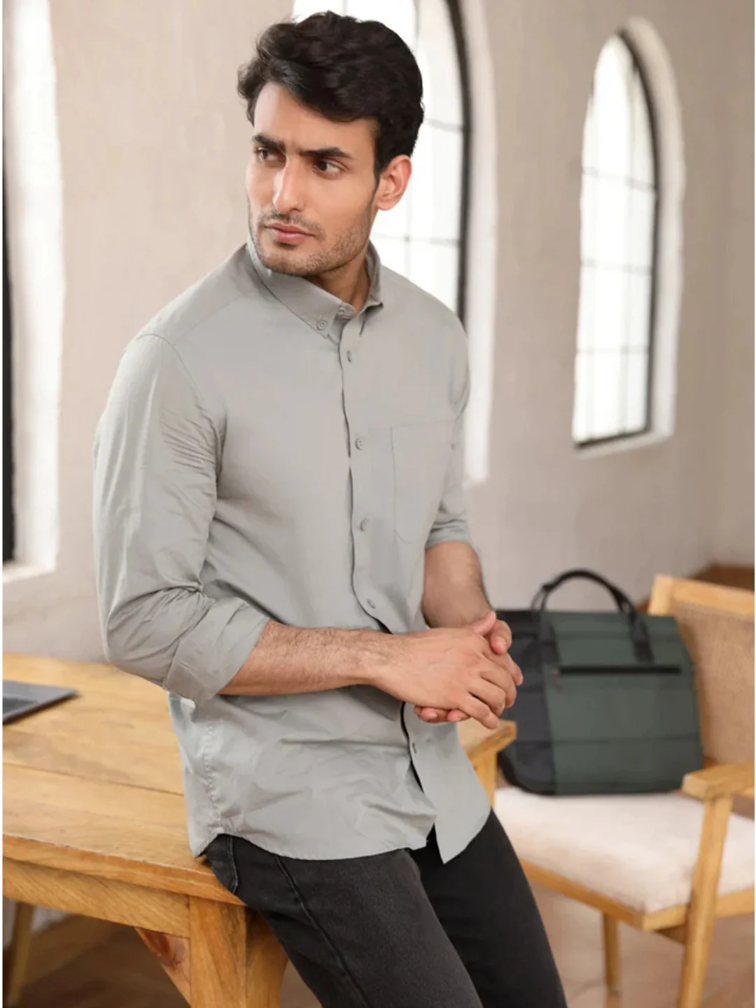 Pastel Pista Green Solid Shirt - Image 3