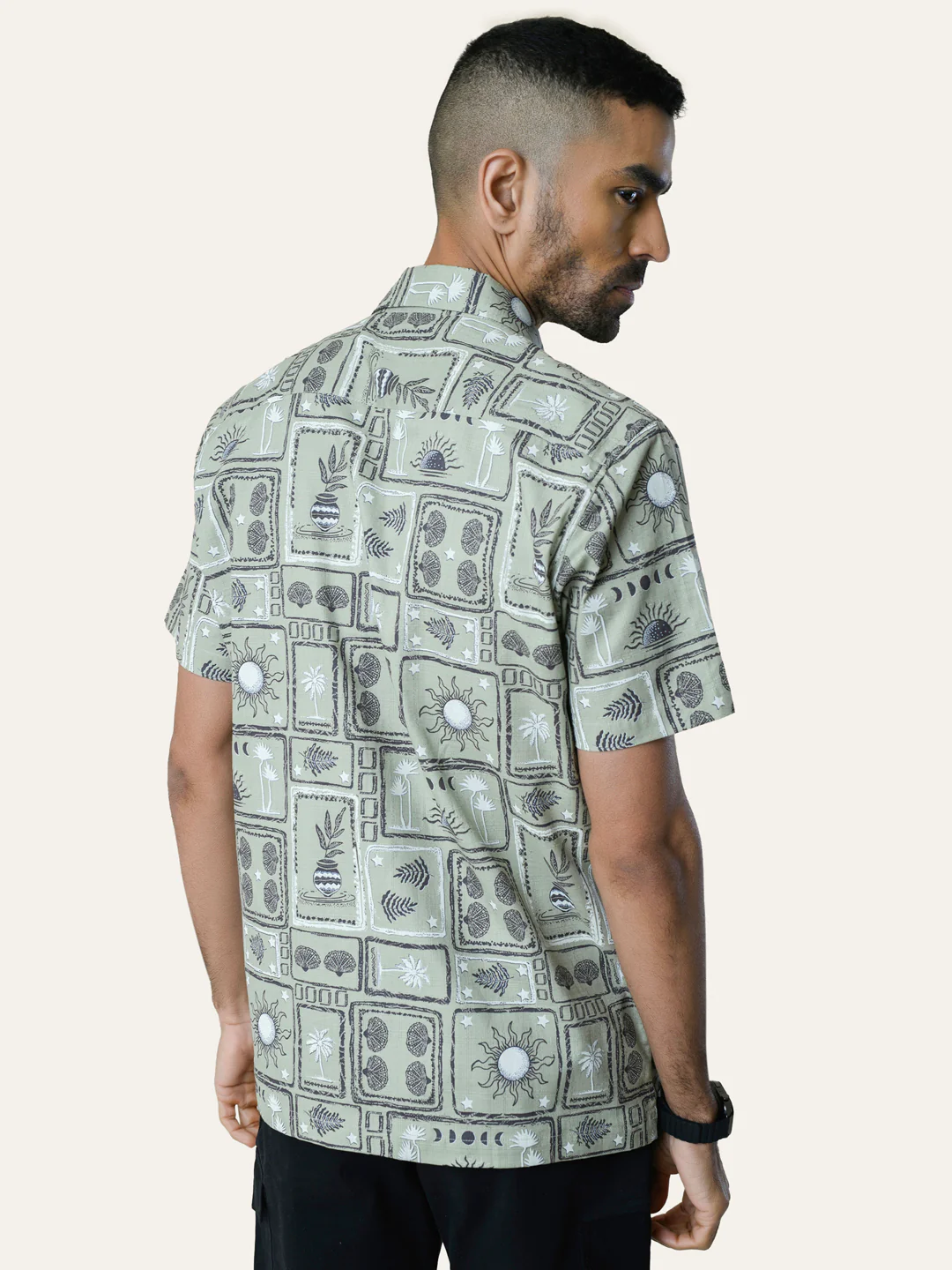 Pista Green Printed Cotton Shirt - Image 3