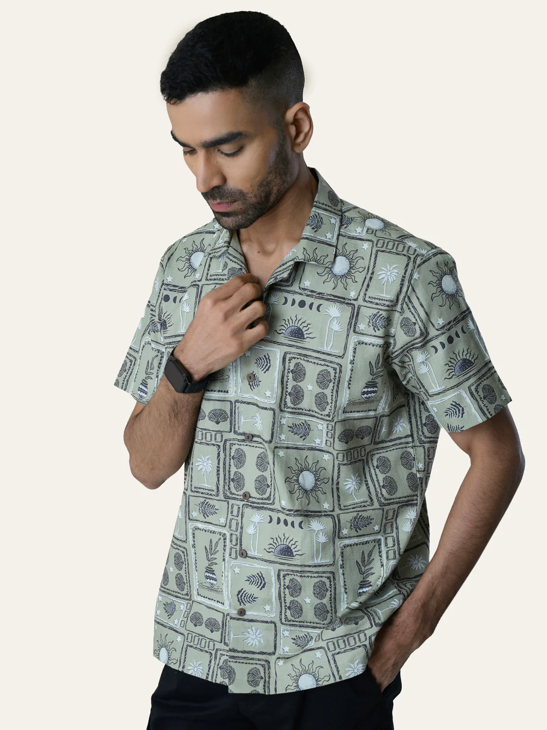 Pista Green Printed Cotton Shirt - Image 5