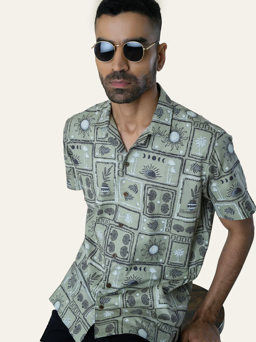Pista Green Printed Cotton Shirt - Image 7