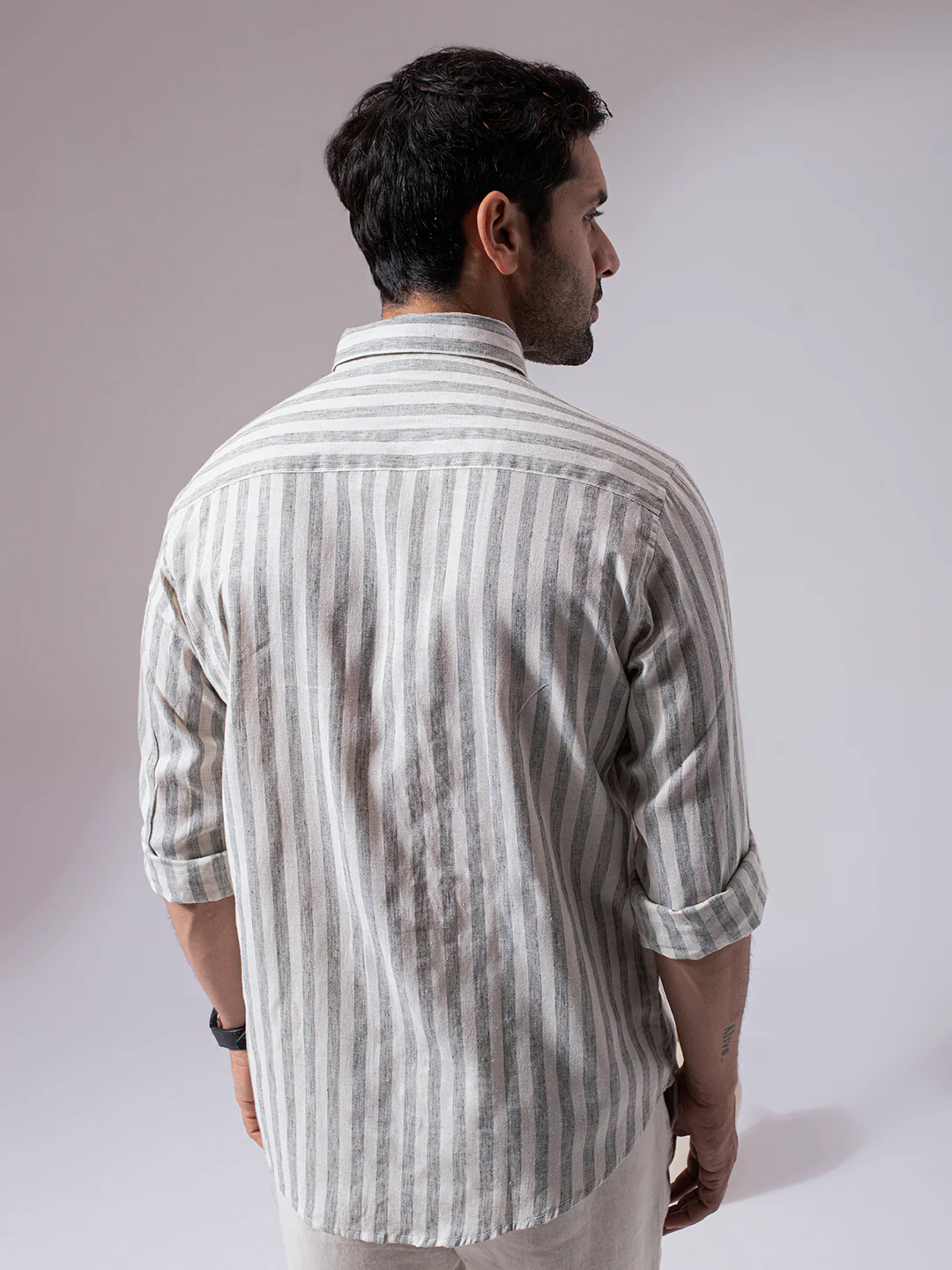 Sage Green Stripes Linen Cotton Shirt - Image 3