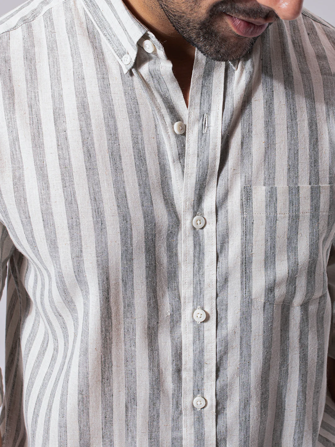 Sage Green Stripes Linen Cotton Shirt - Image 5