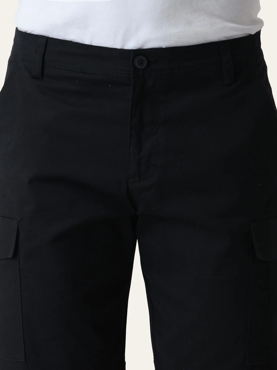 Twill Cotton Black Solid Shorts - Image 3