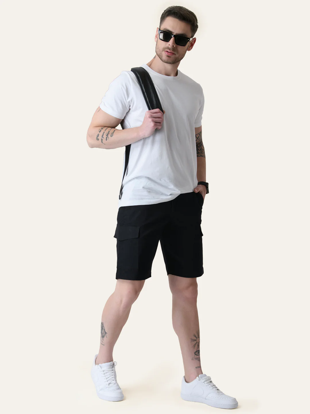 Twill Cotton Black Solid Shorts - Image 5